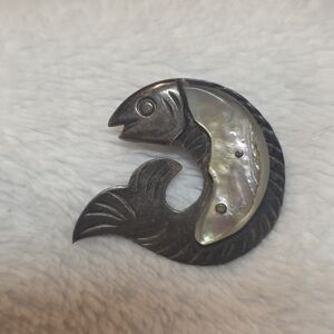 Vintage Sterling Silver Abalone Fish Brooch
